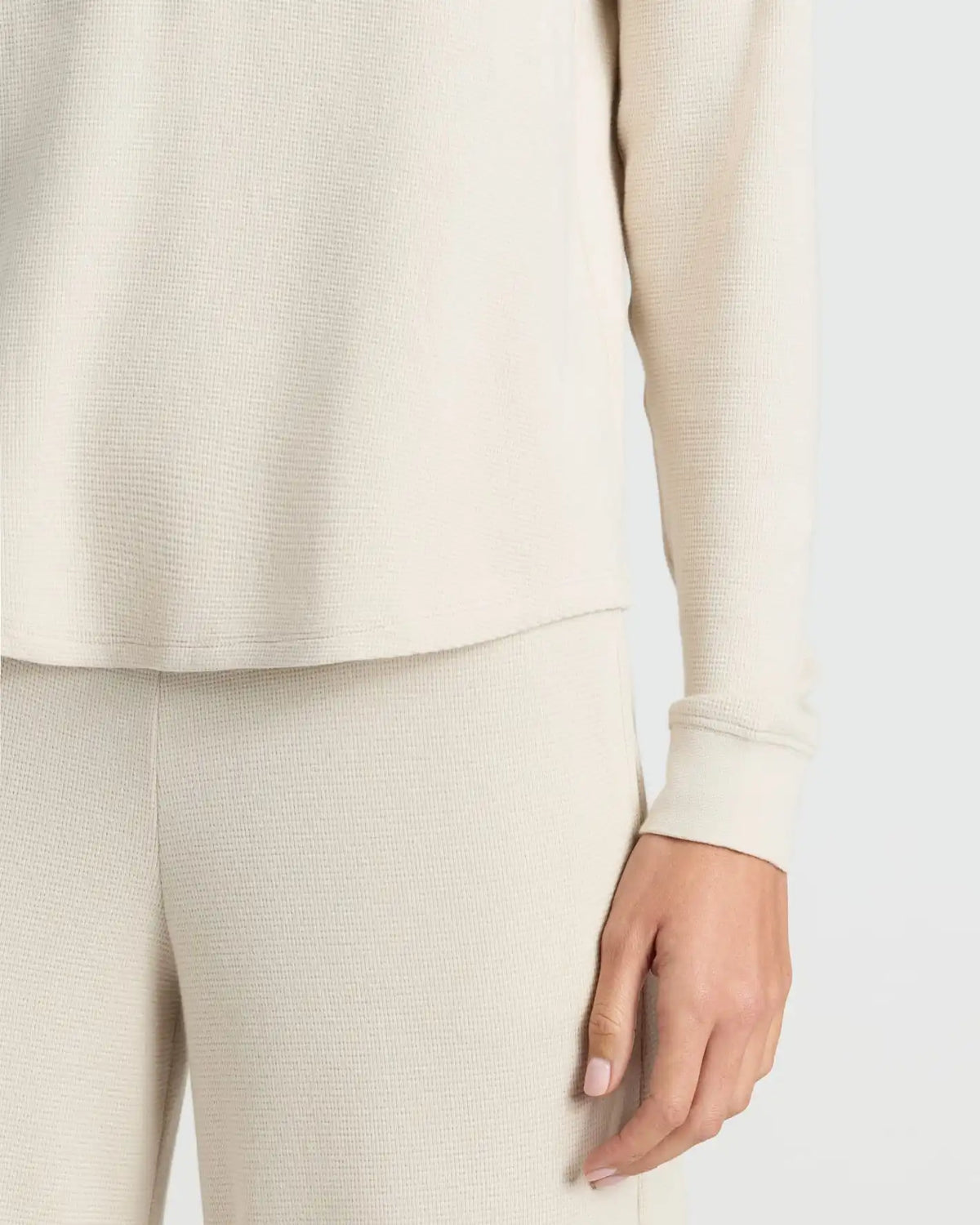 Womens Oatmeal Waffle Long Sleeve Henley & Waffle Leg Pant 2-Pack