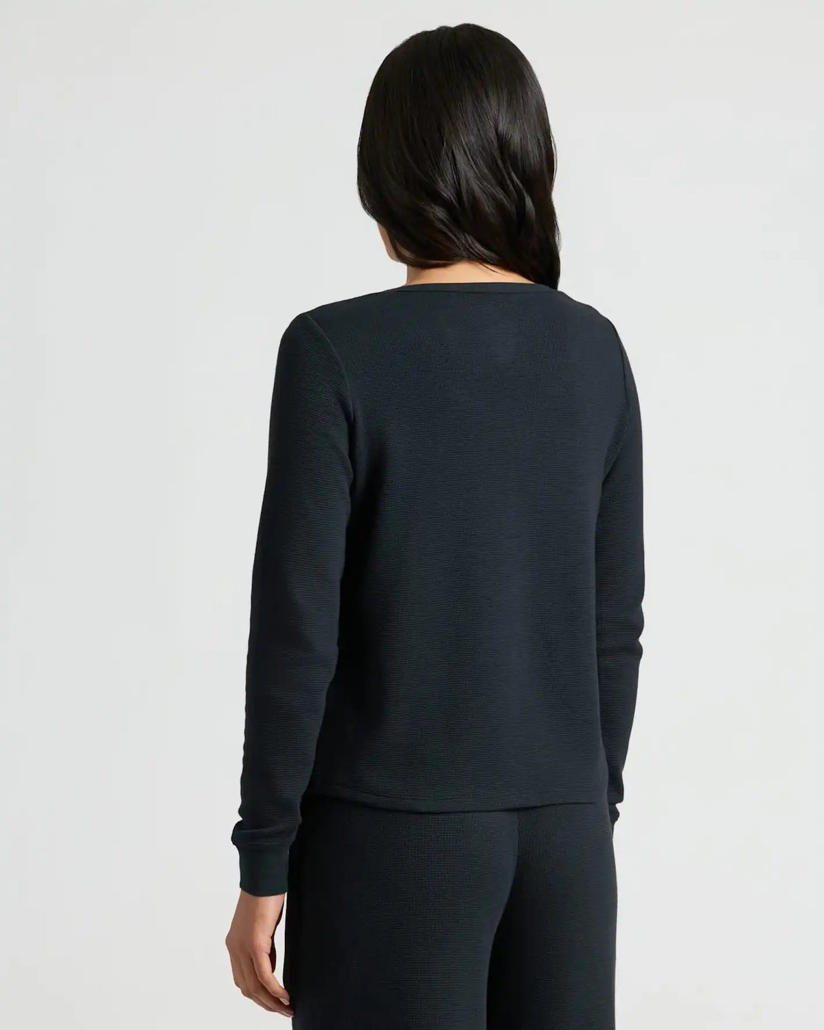 Womens Black Waffle Long Sleeve Henley & Waffle Leg Pant 2-Pack