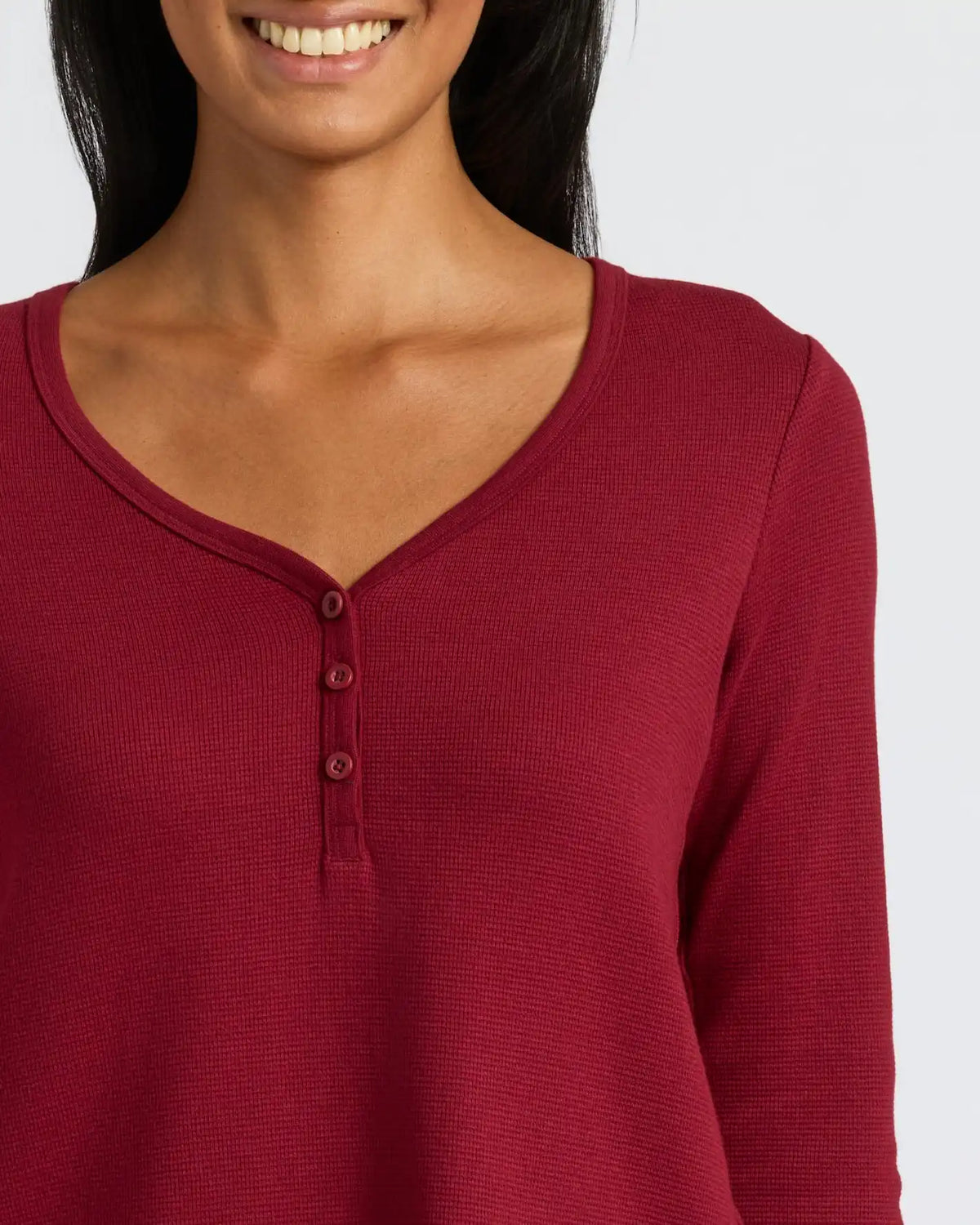 Womens Dark Maroon Waffle Long Sleeve Henley & Waffle Leg Pant 2-Pack