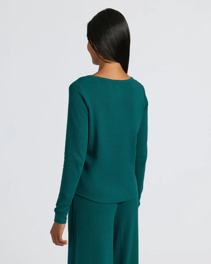 Womens Deep Emerald Waffle Long Sleeve Henley & Waffle Leg Pant 2-Pack