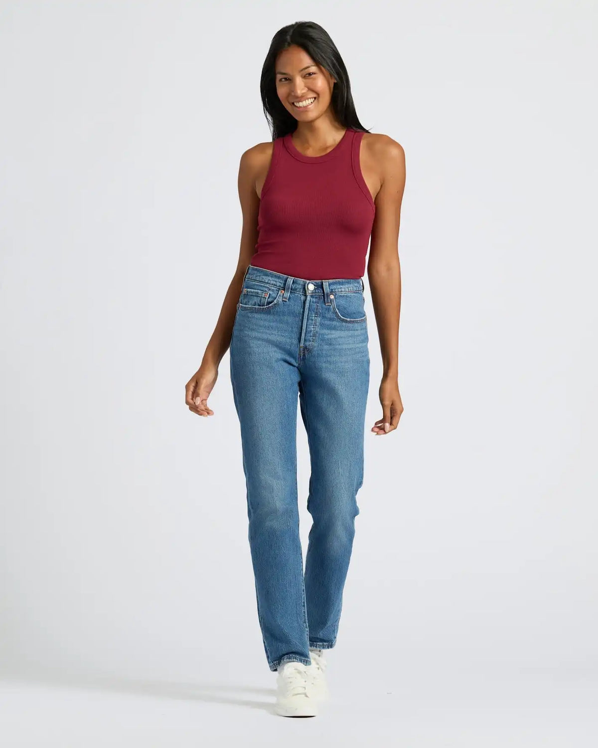 Womens Dark Maroon Ribbed High Neck Tank