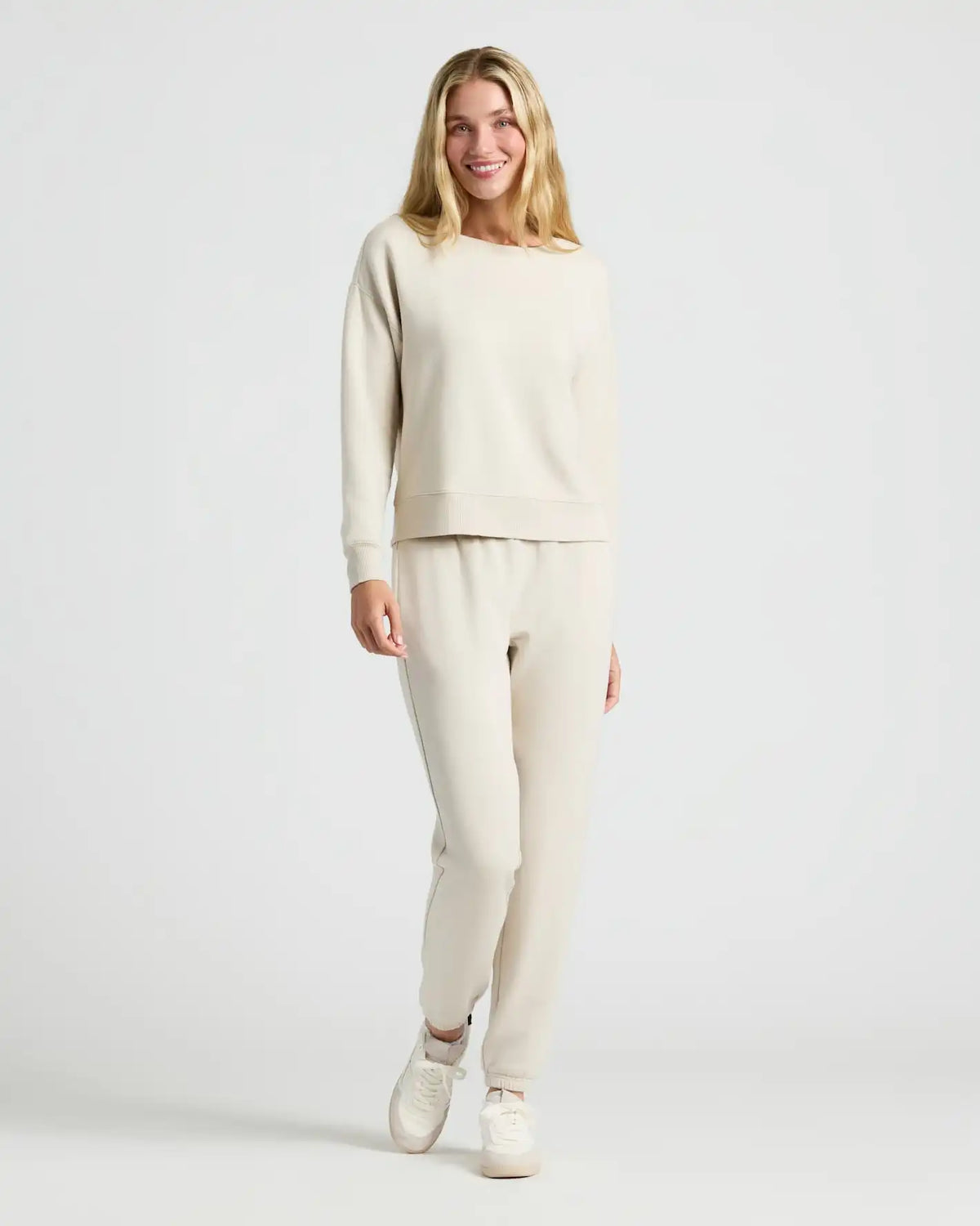 Womens Oatmeal Slouch Pullover Crew & Relaxed Jogger 2-Pack