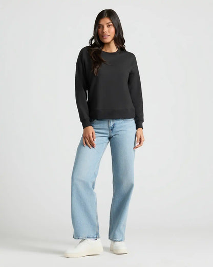 Womens Black Slouch Pullover Crew
