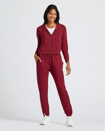 Womens Dark Maroon Crop Zip Hoodie