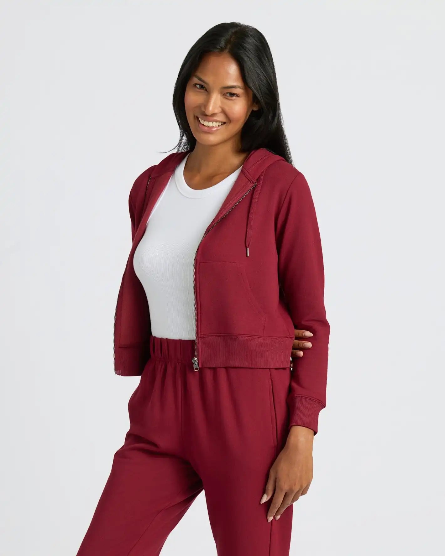 Womens Dark Maroon Crop Zip Hoodie