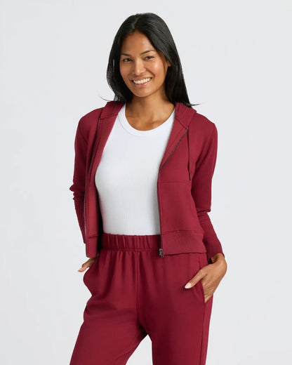 Womens Dark Maroon Crop Zip Hoodie & Relaxed Jogger 2-Pack