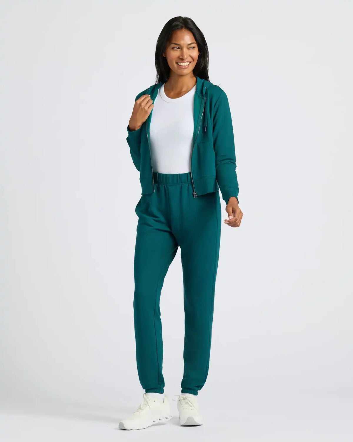 Womens Deep Emerald Crop Zip Hoodie