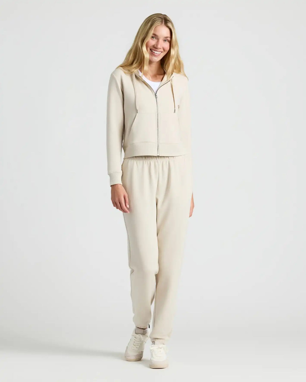 Womens Oatmeal Crop Zip Hoodie
