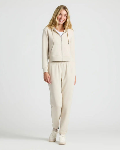 Womens Oatmeal Crop Zip Hoodie