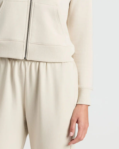 Womens Oatmeal Crop Zip Hoodie