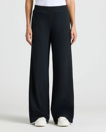 Womens Black Waffle Wide Leg Pants