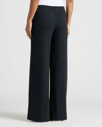 Womens Black Waffle Wide Leg Pants