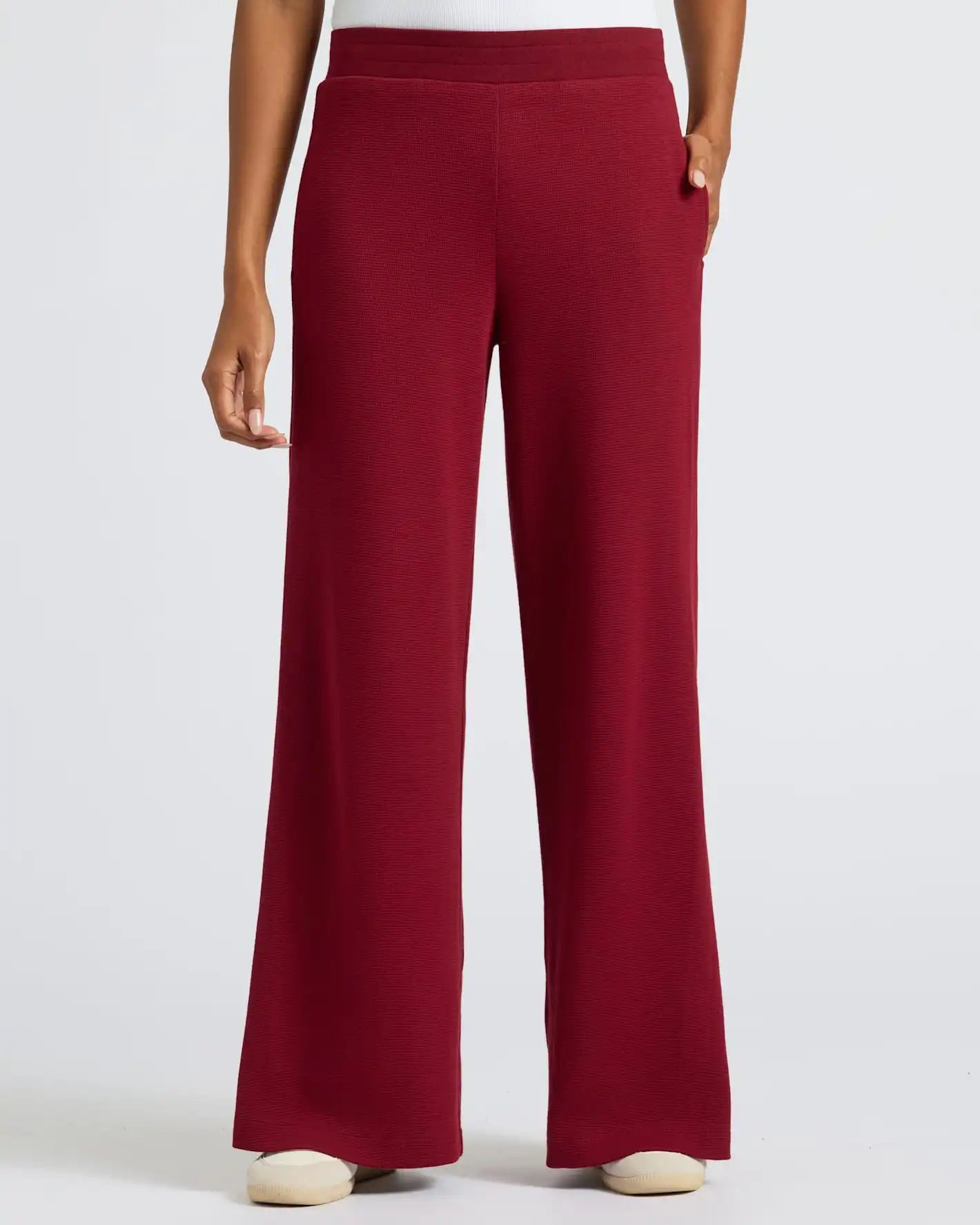 Womens Dark Maroon Waffle Long Sleeve Henley & Waffle Leg Pant 2-Pack