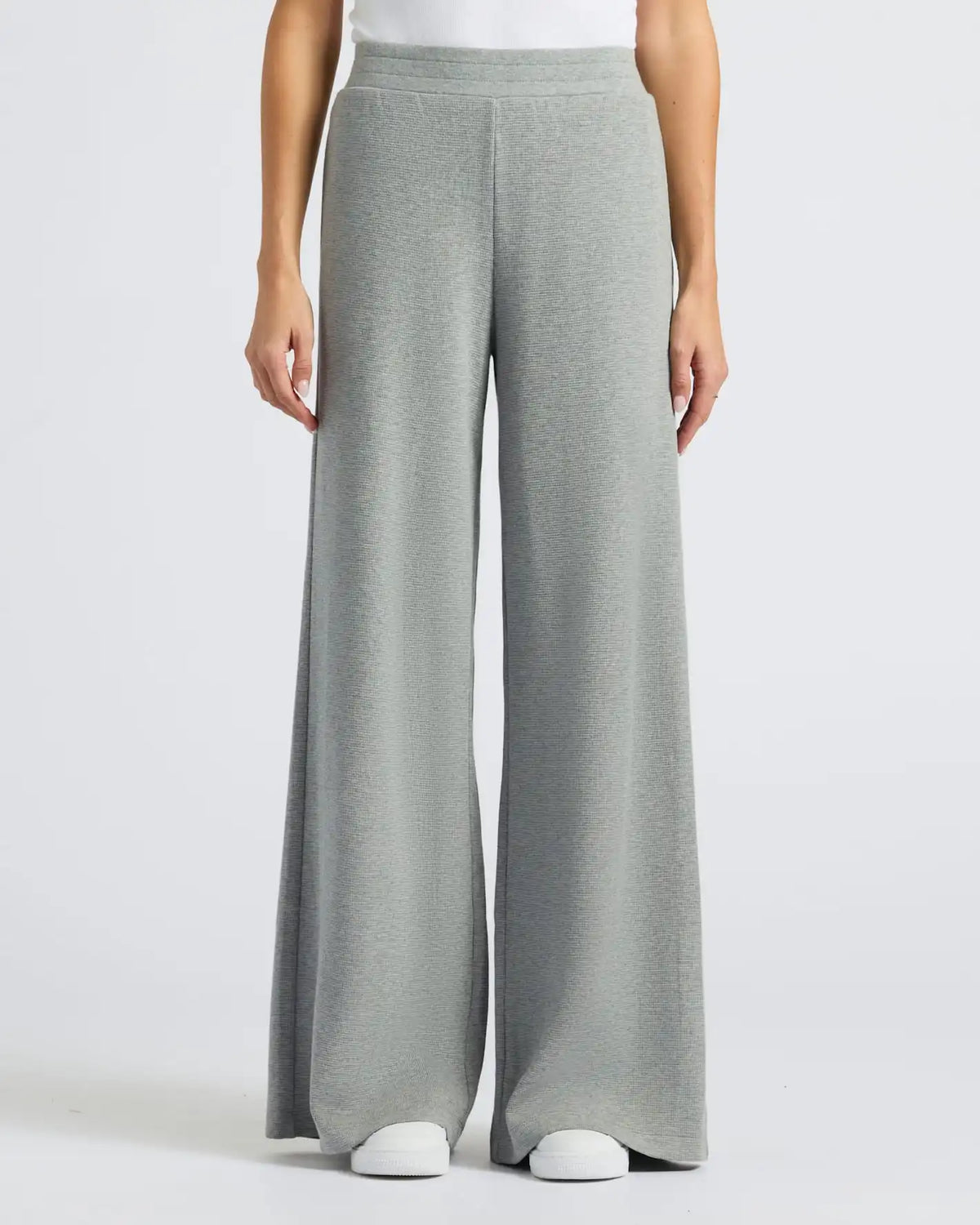 Womens Heather Gray Waffle Wide Leg Pants