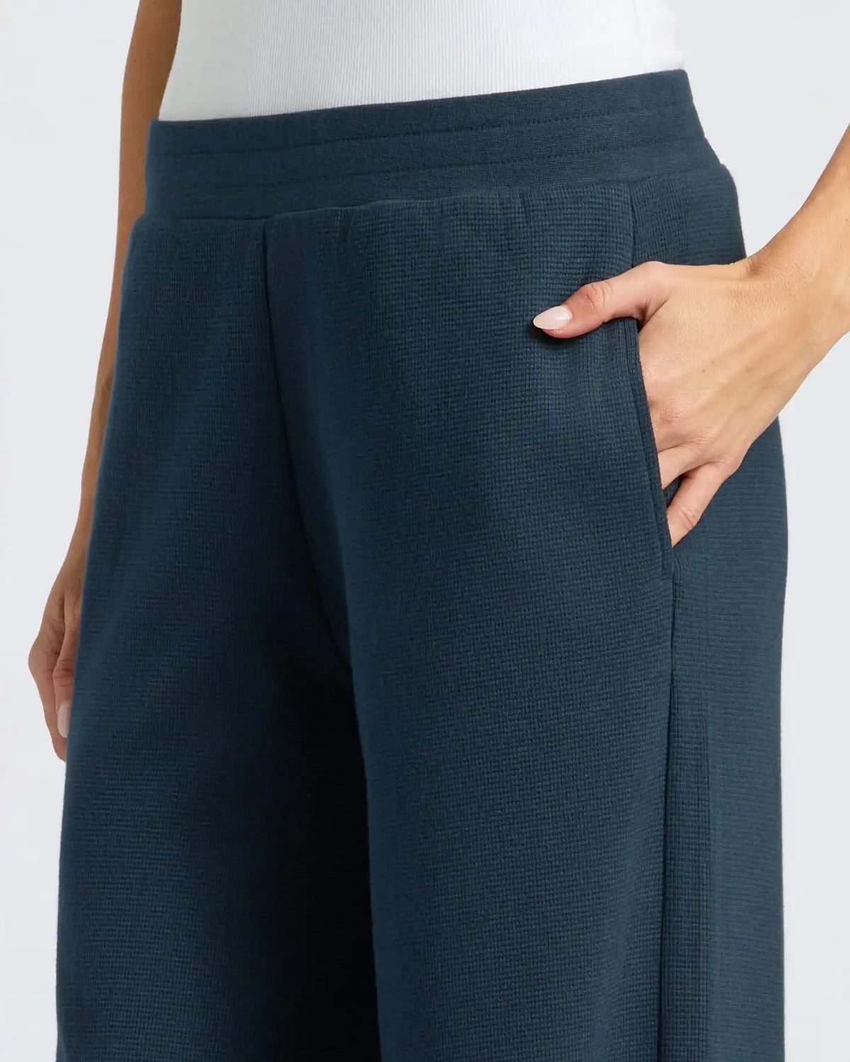 Womens Navy Waffle Long Sleeve Henley & Waffle Leg Pant 2-Pack