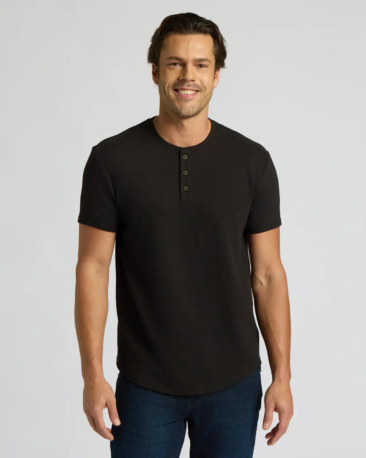 Black Heavyweight Curved Hem Henley
