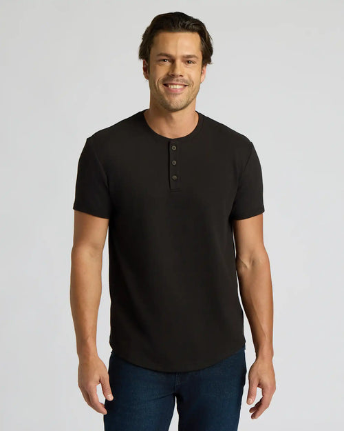 Black Heavyweight Curved Hem Henley