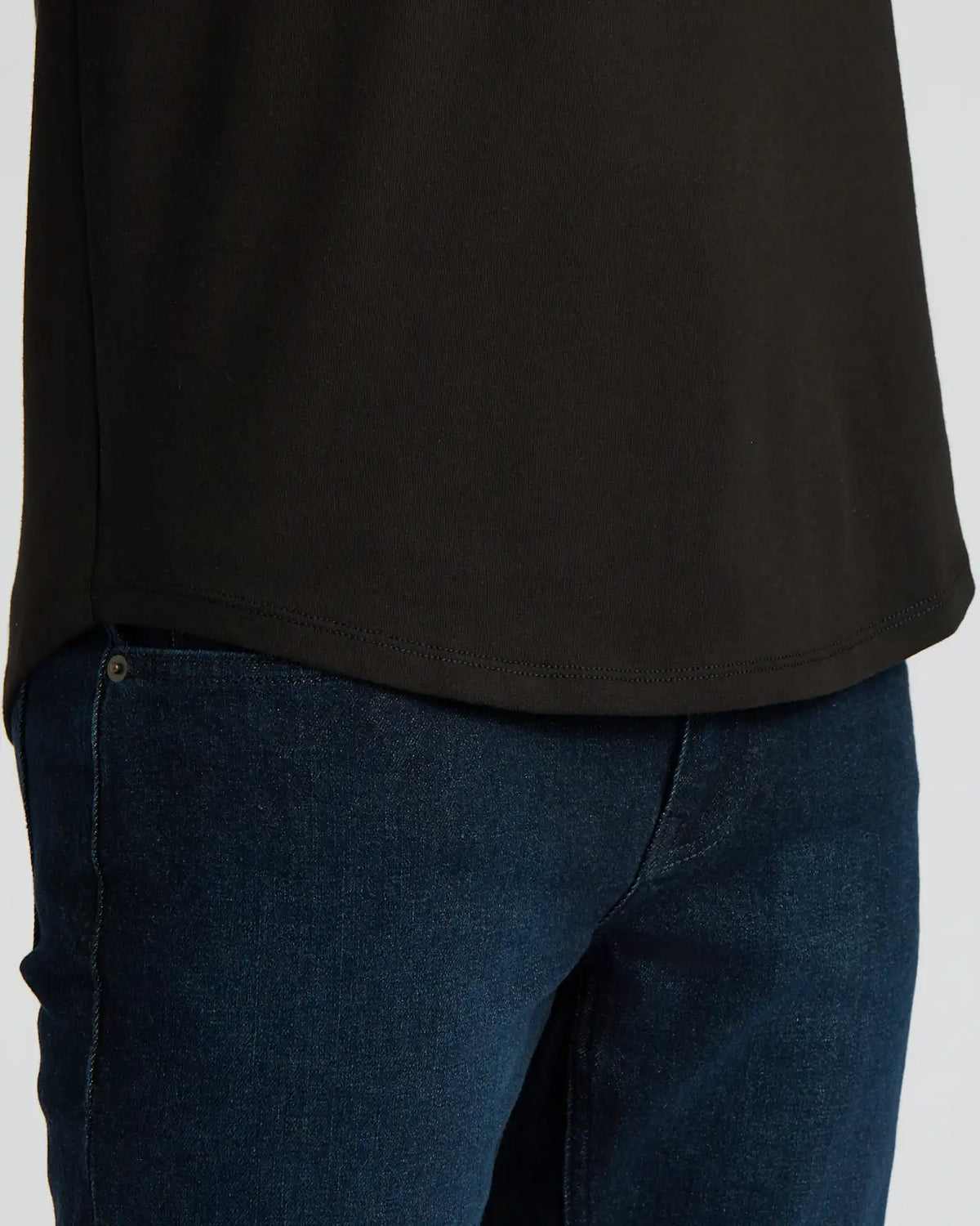 Black Heavyweight Curved Hem Henley