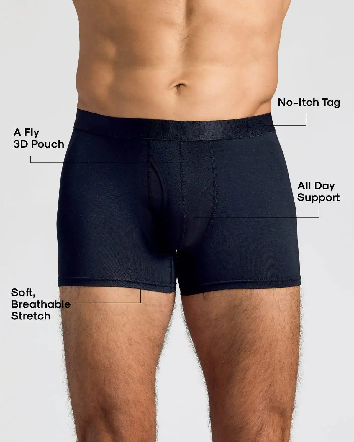 Black Boxer Trunks W/ Fly 6-Pack