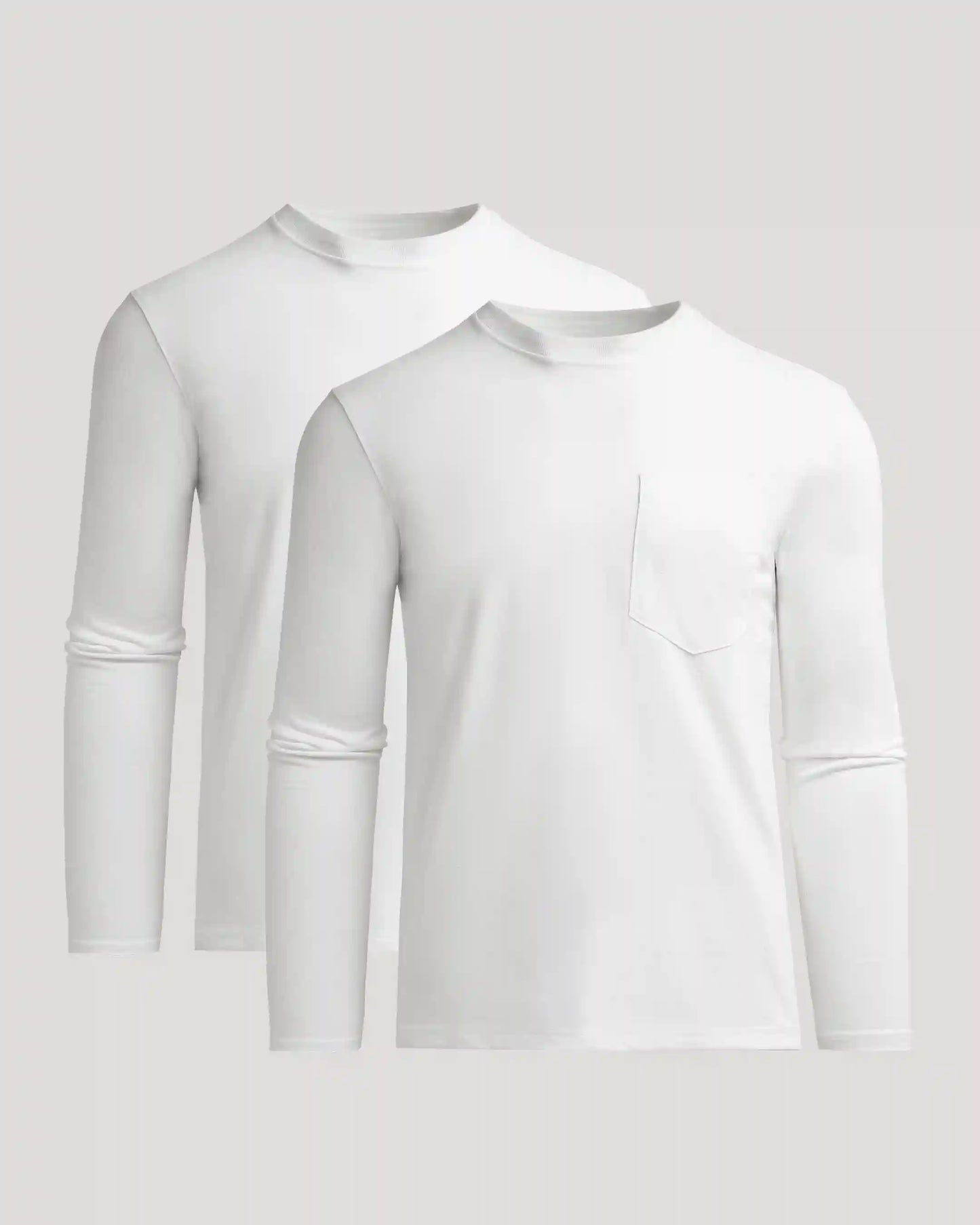 White Heavyweight Long Sleeve Pocket Crew 2-PacK