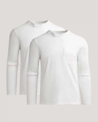 White Heavyweight Long Sleeve Pocket Crew 2-PacK