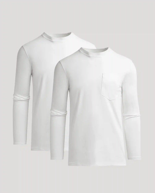 White Tall Heavyweight Long Sleeve Pocket Crew 2-Pack