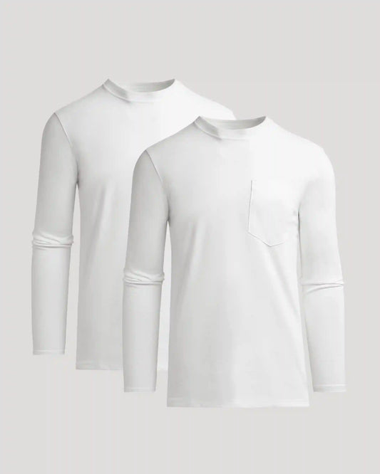 White Tall Heavyweight Long Sleeve Pocket Crew 2-Pack