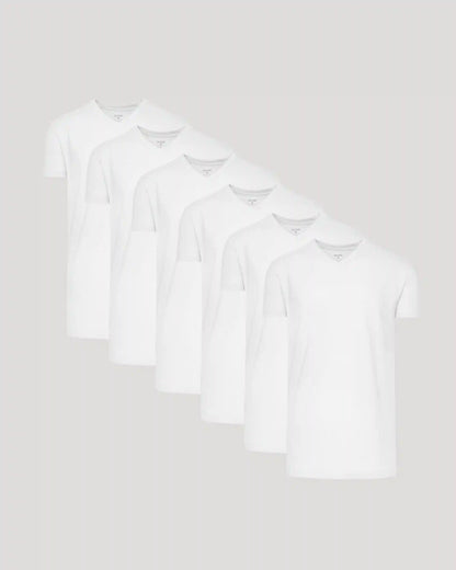 White Short Sleeve Tall Classic V-Neck 6-Pack