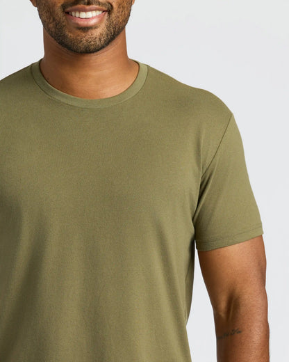 Military Green Curved Hem Classic Crew Neck
