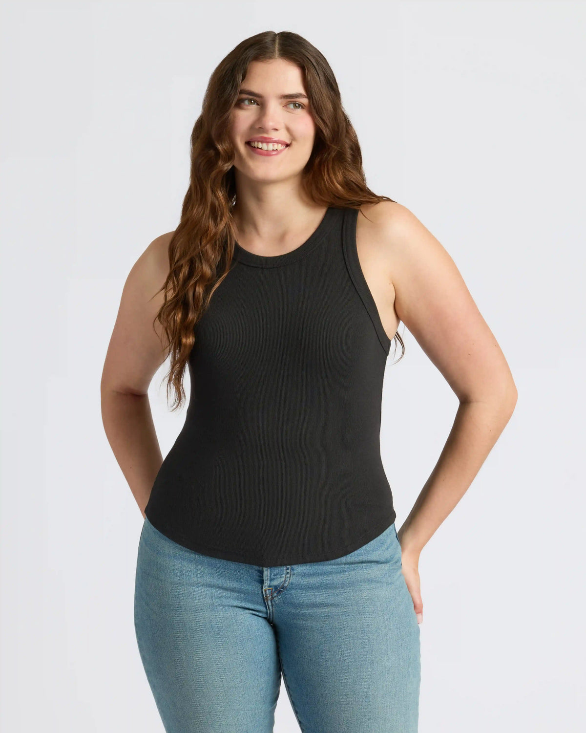 Womens Black Ribbed High Neck Tank