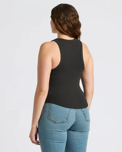 Womens Black Ribbed High Neck Tank