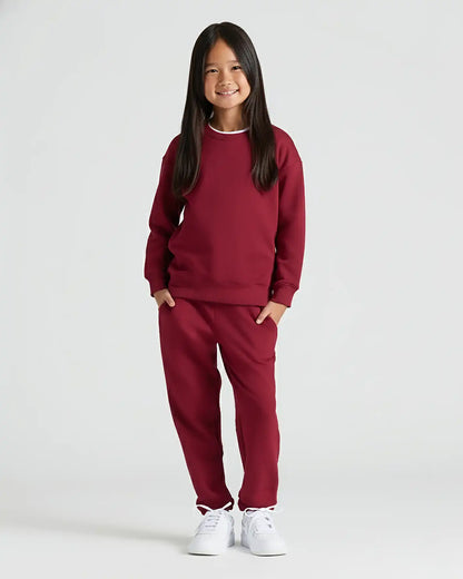 Girls Dark Maroon Slouch Pullover Crew & Relaxed Jogger 2-Pack